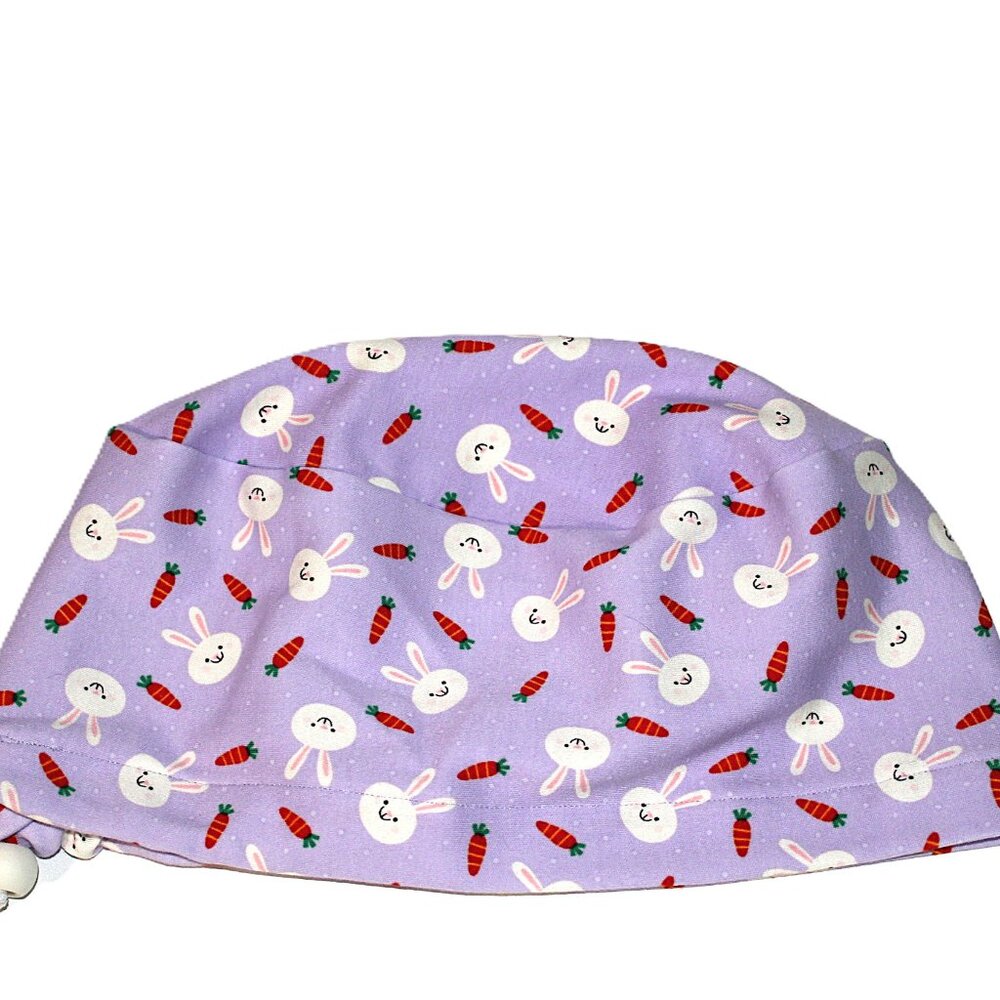 Handmade Easter Bunny Euro Scrub Cap, Soft, Stretchy Cotton Blend